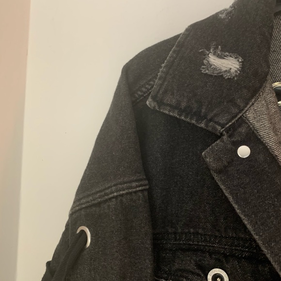 Zara Black Distressed Eyelet Lace-Up Denim Jacket - Picture 9 of 16